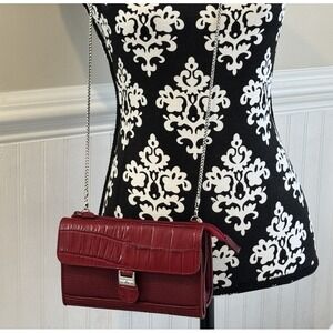 Brighton Crossbody Wallet Organizer Bag Purse Croc Embossed Red Leather New